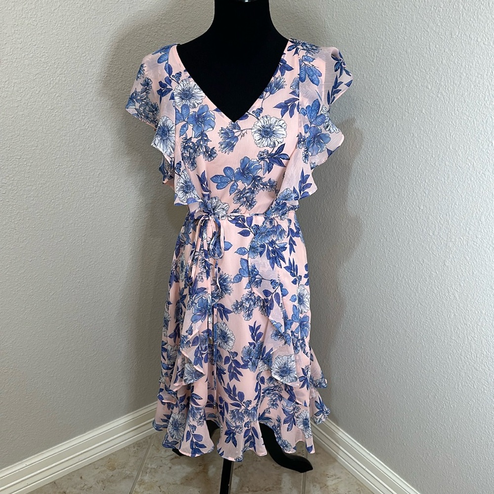 TOMMY HILFIGER Women's Chiffon Floral Ruffled Dress Size 14